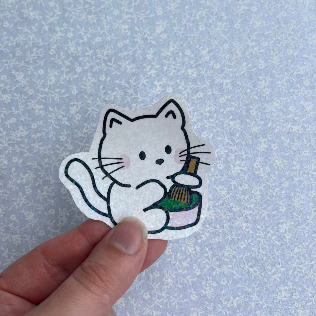 Kitty Whisking Matcha Sticker