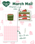Holographic vinyl sticker with cake design on a patterned background